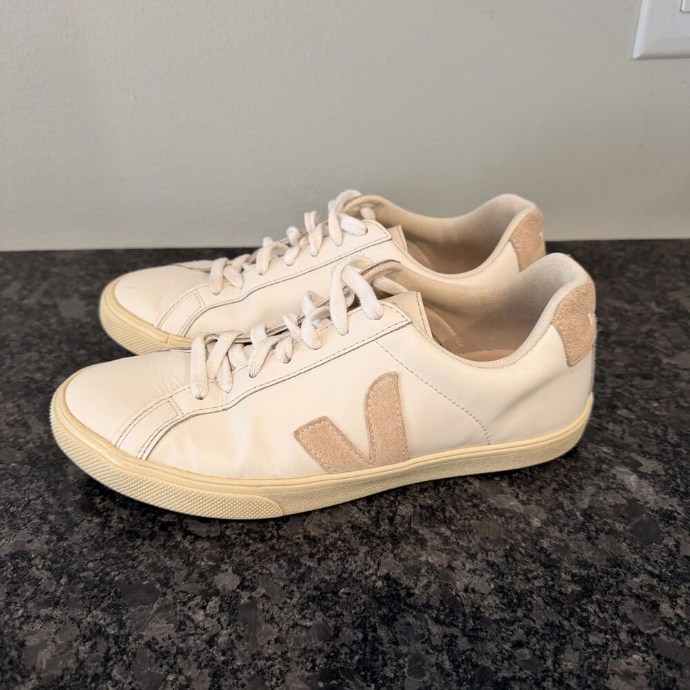 Veja Womens Esplar Leather Extra White & Tan Sneakers Shoes Size US 7 EU 38